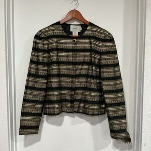 Vintage Jacqueline Ferrar Black and Gold Brocade Cropped Jacket Size 12